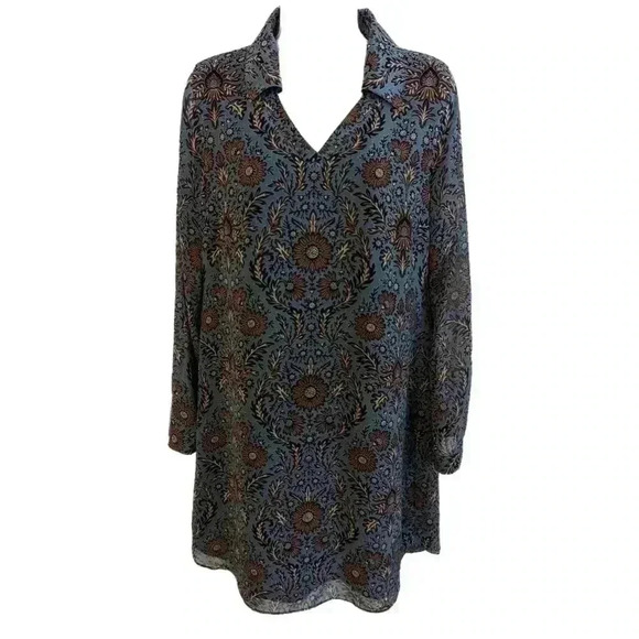 CAbi Women's Blue Brown Provincial Floral Printed Shift Dress Size S Style 3295 - Picture 2 of 10